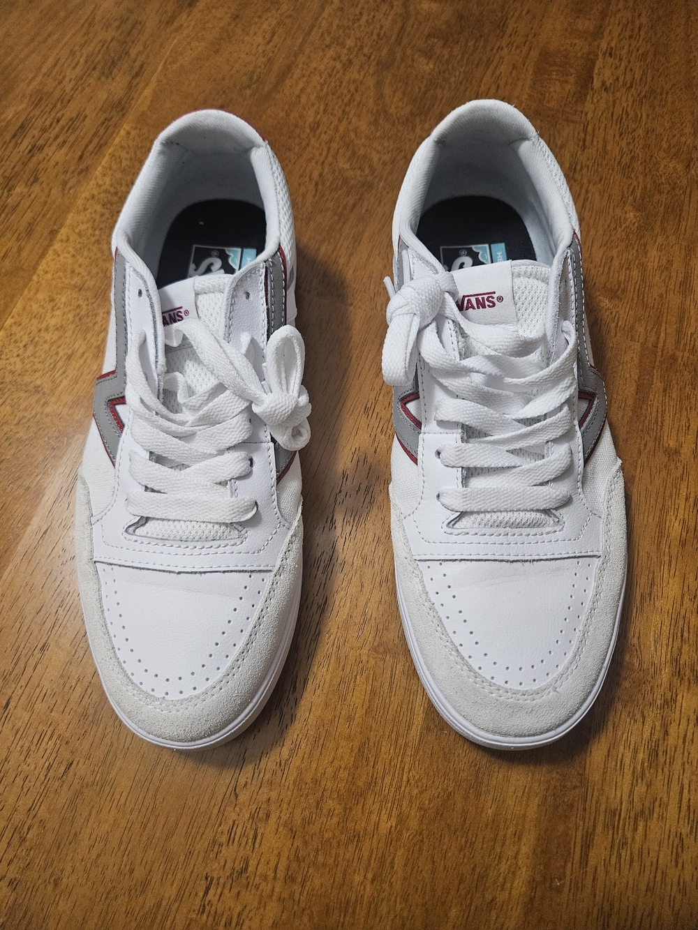 Vans White Sneakers with Burgundy and Gray Accents